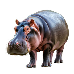 Realistic hippopotamus standing with pinkish skin and dark gray body isolated on a transparent background