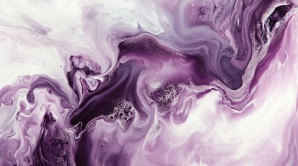 Abstract fluid art, swirling hues of purple and white
