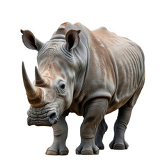 Realistic white rhinoceros standing facing forward with detailed skin texture isolated on a transparent background