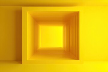 A vivid yellow, square-in-square architectural design receding into the distance