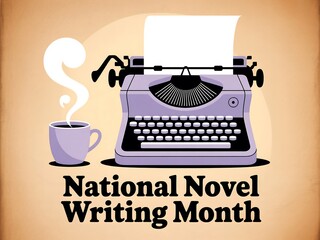 Vintage typewriter and steaming coffee cup celebrate national novel writing month inspiration