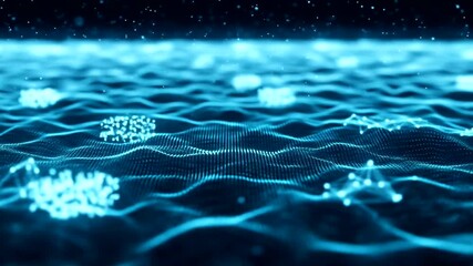 Futuristic digital network background with glowing dots and connecting lines animation - Powered by Adobe