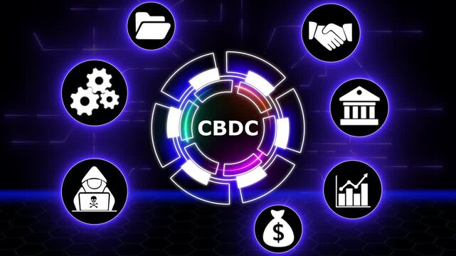 Cbdc central bank digital currency financial technology concept illustration.4k video