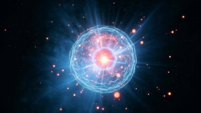 A cinematic microscopic view inside a living human cell reveals the nucleus at its center&mdash;a glowing orange-red sphere representing the control center of the cell and the storage site of DNA.