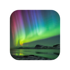 Vibrant aurora borealis lights dance over a serene icy landscape isolated on a transparent background