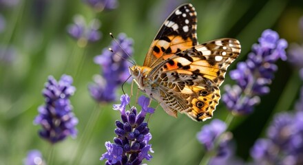 Obraz premium Painted Lady butterfly on lavender flower