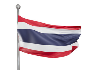 thailand national flag flying on flagpole, transparent background