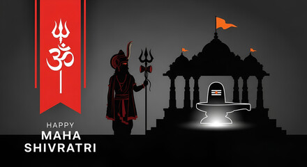 Vector illustration of sticker for Hindu festival Maha Shivratri with text Om Namah Shivaya meaning adoration to Shiva