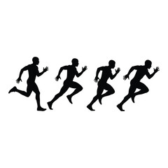 Dynamic silhouette set of four athletes running in motion capturing speed and athleticism silhouette