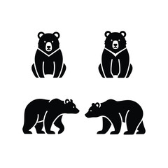 Charming black bear silhouettes four poses cute animals wildlife graphic design elements silhouette