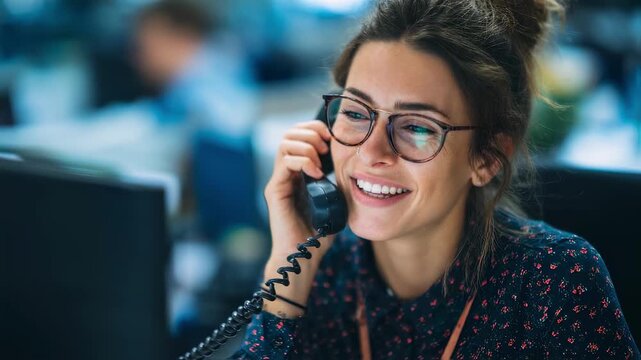Communication officer speaking calmly on the phone coordinating recall notices with clients the person centered in clear detail and the background softly defocused.