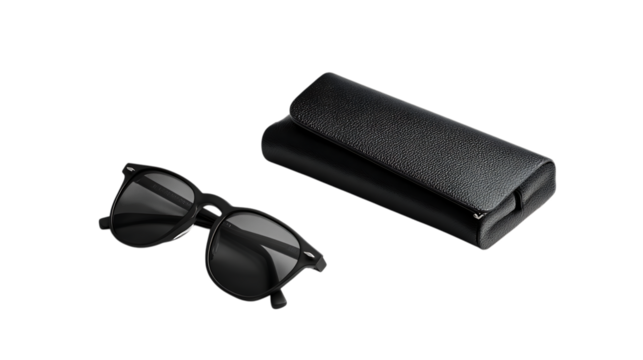 Black sunglasses and case isolated on transparent background