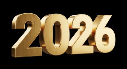Golden 3d text 2026 year futuristic shiny numbers celebration new year