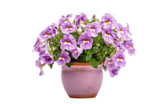 Torenia Wishbone Flower in Pot on Transparent Background