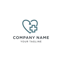 Obraz premium A modern healthcare logo design featuring a line art heart intertwined with a medical cross symbol.