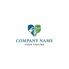 A stylized heart-shaped logo symbolizing health and nature, featuring a caduceus intertwined with a leaf and a medical cross.