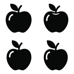 Four simple silhouette apples with stems and leaves graphics represents fresh fruit for healthy eating and nutrition concepts silhouette