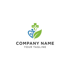A health and wellness logo featuring a person, cross, heart, and leaf.