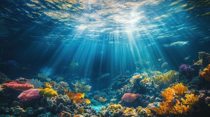 Fototapeta premium Underwater Coral Reef Sunlight Rays