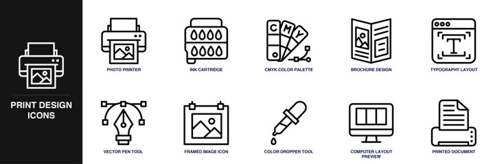 Print Design Line Icon Set