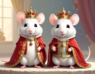 Two adorable white mice in royal attire