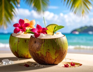 Tropical cocktails on a sandy beach (1)