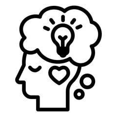 Head With Lightbulb And Heart Line Icon of Empathize Phase Icon Set
