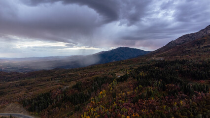 Aerial Breathtaking Fall Autumn Hiking Views of Snowbasin Resort Ogden Morgan Utah Mountains