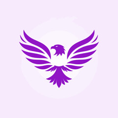 Obraz premium Elegant purple eagle logo with majestic wings spread wide. An abstract bird of prey symbol representing power, freedom, and strength for a modern brand identity
