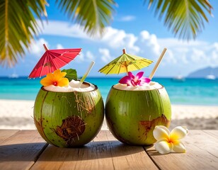 Tropical coconut cocktails on a beach (1)