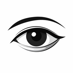 Obraz premium Elegant black and white illustration of a human eye with an arched eyebrow, a minimalist icon representing vision, sight, and beauty