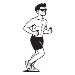 Simple black and white line art of a man jogging.