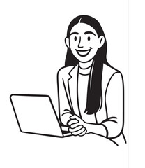 Smiling Businesswoman Working on Her Laptop Illustration.