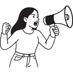 Woman with Megaphone Protesting and Shouting.
