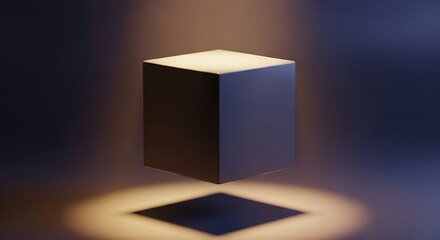 Abstract presentation of illuminated box form against moody backdrop