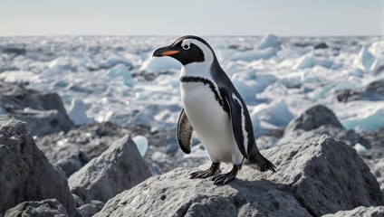 Fototapeta premium Penguin on icy rocks