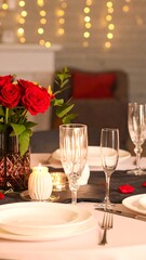 Romantic table with red roses