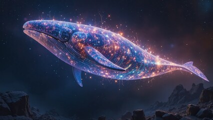 Fototapeta premium A radiant cosmic whale of starlight drifting across a galaxy sea