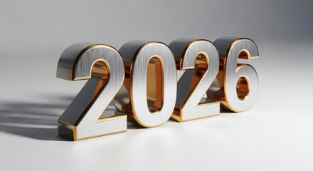 Shiny metallic 3d text 2026 number forming futuristic new year celebration concept
