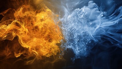 A dynamic image of fire and water colliding, representing opposing forces