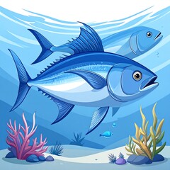 Obraz premium Two blue fish swim in underwater scene