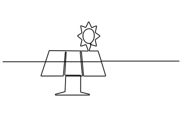 Continuous one line drawing of solar panel. Single line drawing illustration of renewable energy solar panel. Green energy concept vector art. Doodle line illustration.