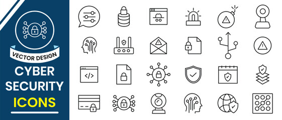 Cyber security icon set collection. Security icon vector set. Protection, encryption, safety, locked, password, cybersecurity, insurance, sensor, privacy and more. Vector illustration.