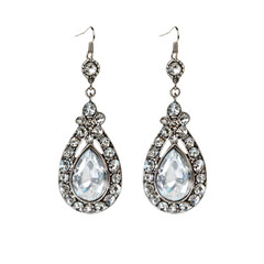Elegant teardrop earrings, adorned with clear crystals, dangle from metal hooks