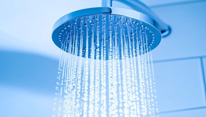 Close-up shower head with water spray
