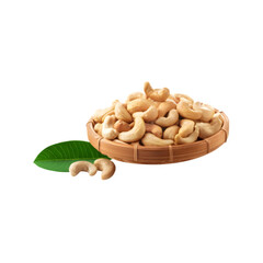 Basket of fresh cashew nut on transparent background