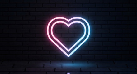 Neon heart sign on brick wall background love symbol valentine's day decoration romantic glowing effect