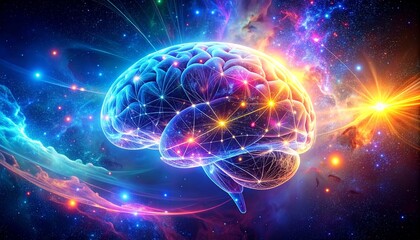 Networked Intelligence Conceptual Brain Illustration with Cosmic Connectivity and Neural Network