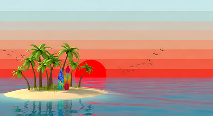 Tropical Island Sunset with Surfboards A Dreamy Getaway