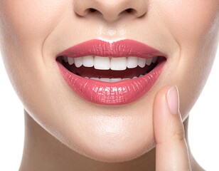 Naklejka premium Close-up of a woman's smiling mouth and lips